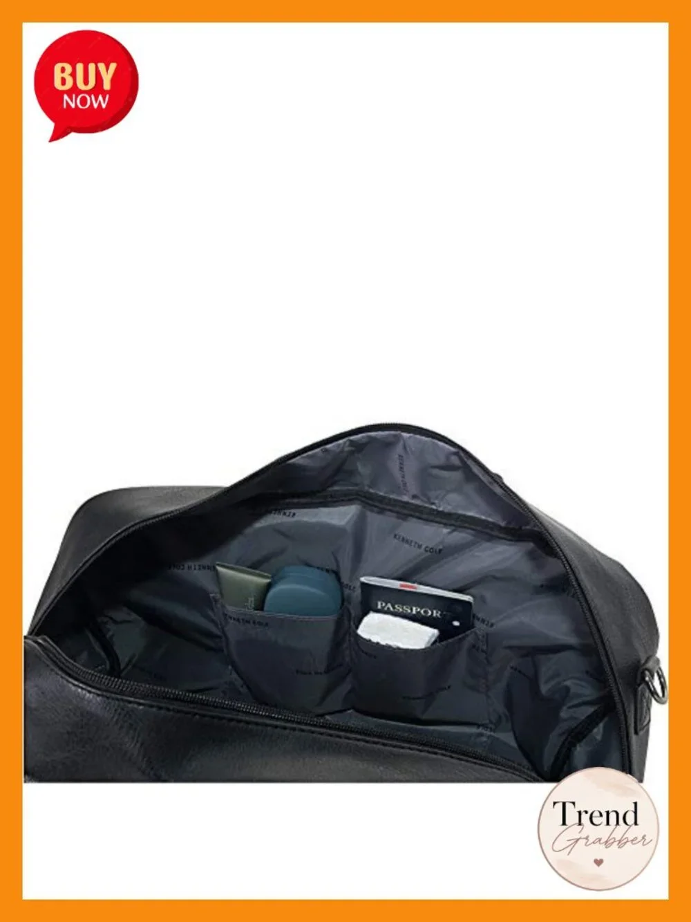 Water Resistant Pebbled Faux Leather Duffel Travel Bag with Shoulder Strap